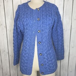 Vtg Connemara Knitwear Merino Wool Cardigan Made in Ireland Blue L